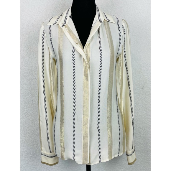 STELLA MCCARTNEY • Gold and Black Striped Silk Button-Down Shirt - Picture 15 of 16